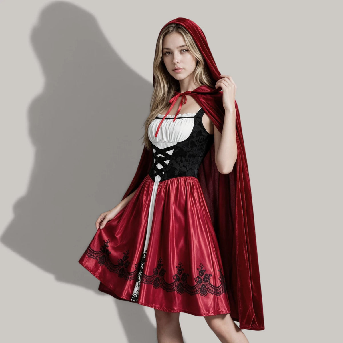 Rotkäppchen-Cosplay-Kostüm „Calla“ mit Samt-Umhang | S-XXL