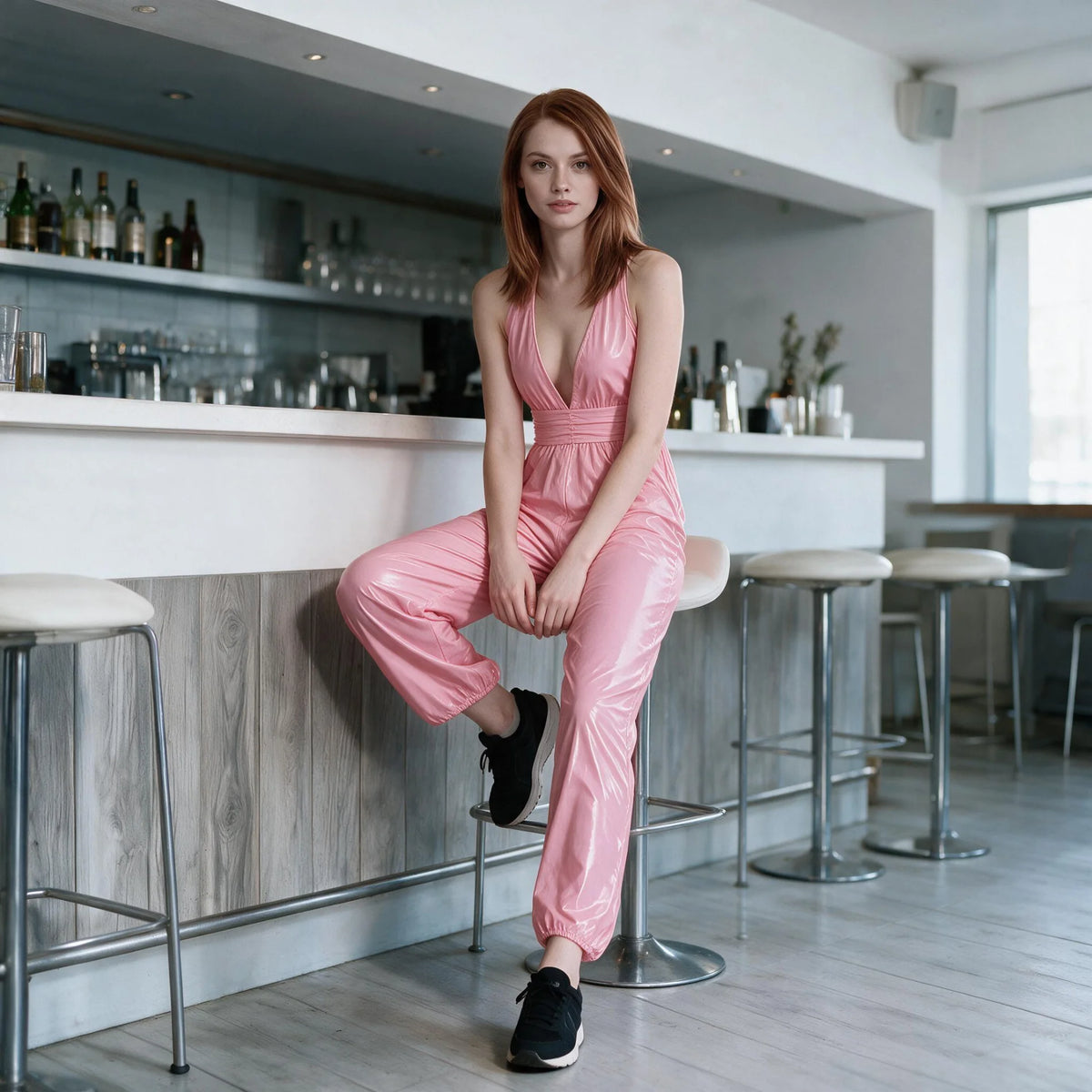 Lackleder-Jumpsuit „Philina“ Neckholder Rosa o. Schwarz | S-3XL