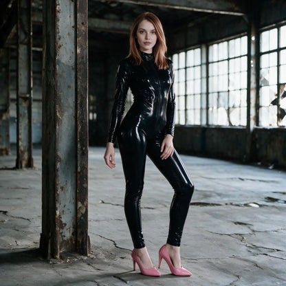 Glanz-Wetlook-Overall „Tilda“ - Skin-Tight Catsuit | Pink o. Schwarz